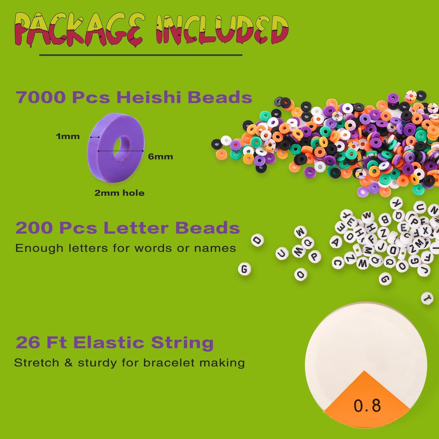 ADIIL 7200pcs Clay Beads Bracelet Making Kit, 6mm Polymer Heishi Beads for Jewelry Making, Friendship Bracelet Kit Birthday Gift for Adults Halloween