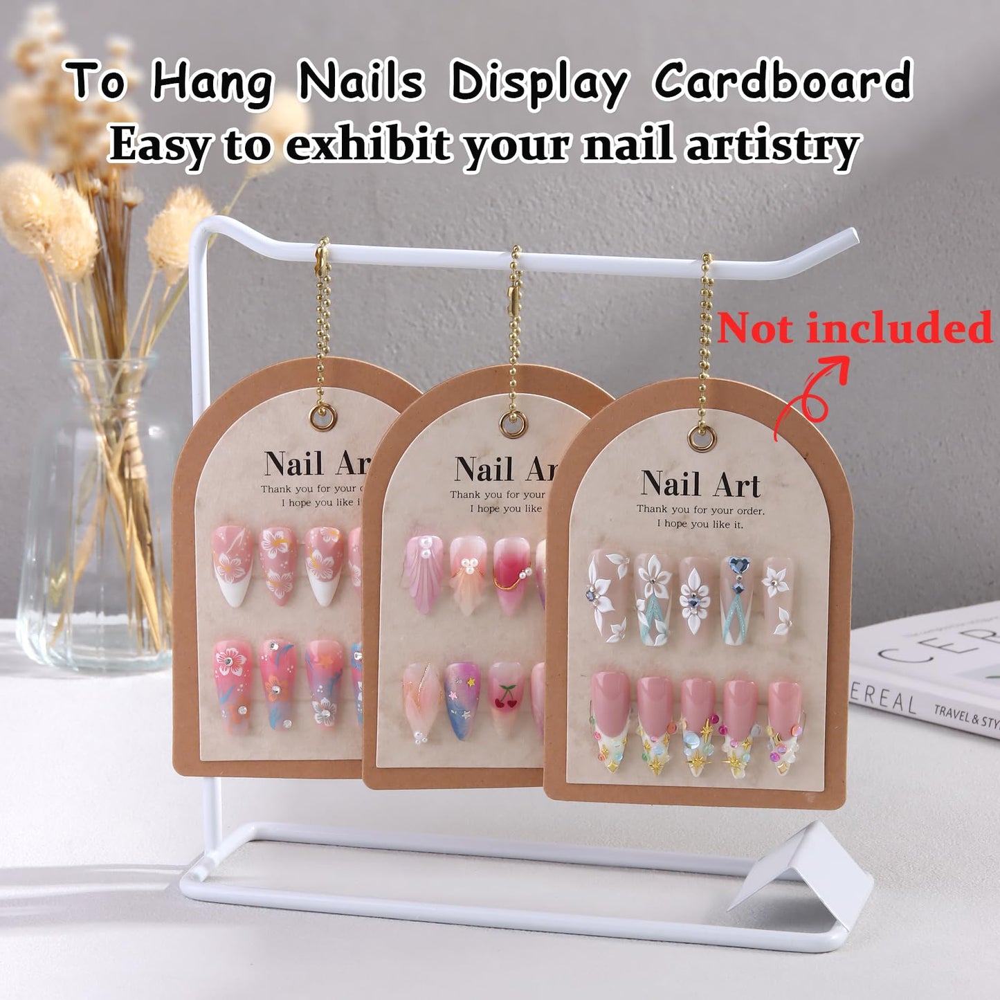 150 Pcs Nail Swatch Sticks with Ring & Nail Art Display Stand Storage Rack, Clear Fan-shaped Display for Nail Art Polish Practice, False Nail Sample Tips Nail tech Supplies for Home or Salon Use