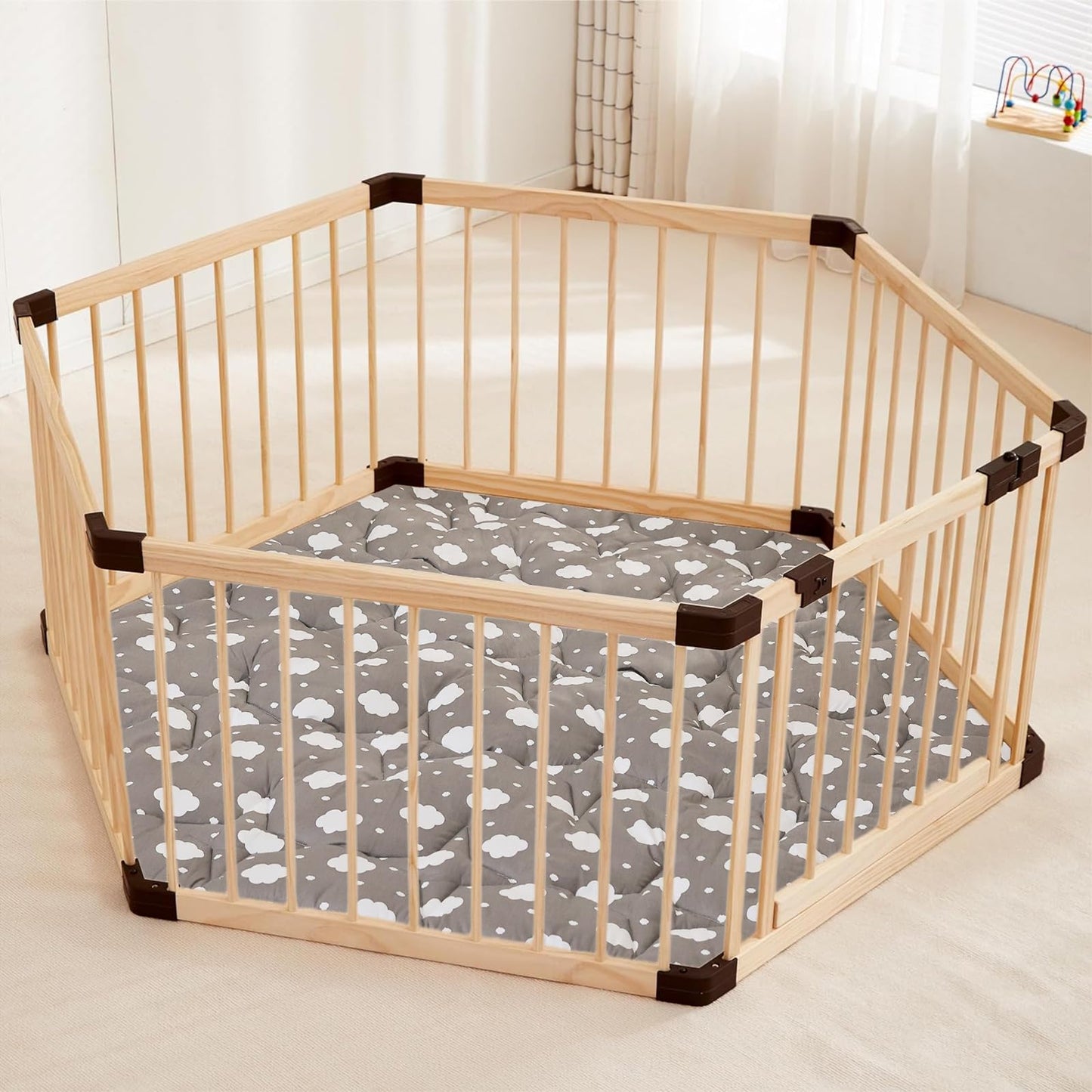 Hexagon Baby Play Mat for Floor,51"×59" Thicken Ultra Soft Playmat, Washable 6 Panel Playpen Mat Non-Slip Crawling Mat for Babies Floor Tummy time(Cloud)