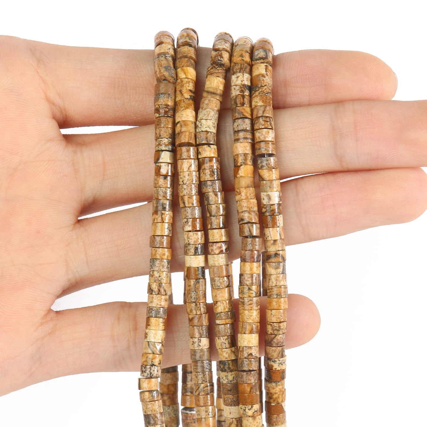 NITOPUPU 150Pcs 4×2mm Natural Picture Jasper Spacer Stone Beads for Jewelry Making Supplies, Loose Semi Flat Round Gemstone Tube Beads for Bracelets DIY Crafts