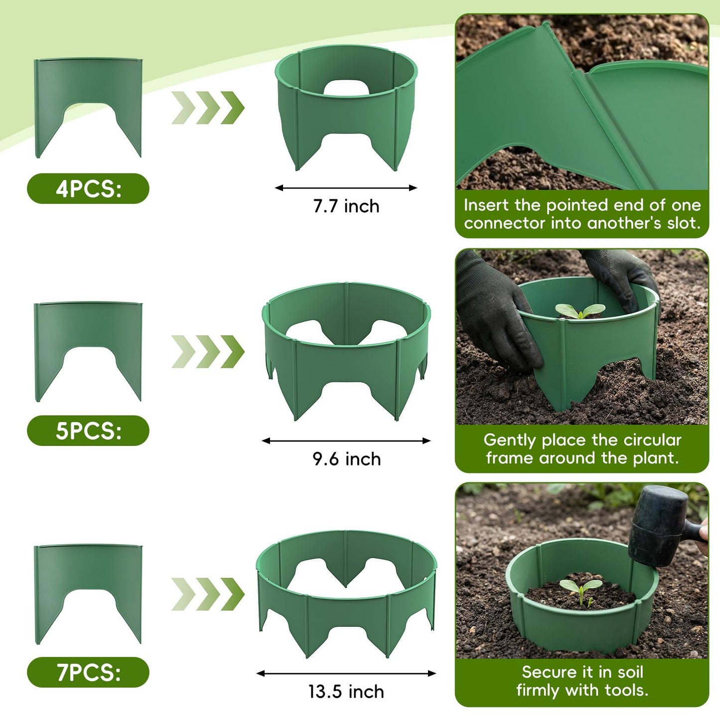 6 Set 13.5 inch Planting Grow Ring, 42Pcs DIY Plant Growing Rings, Adjustable Round Tree Rings, Planting Protective Edging for Outdoor Vegetables, Herbs, Flowers