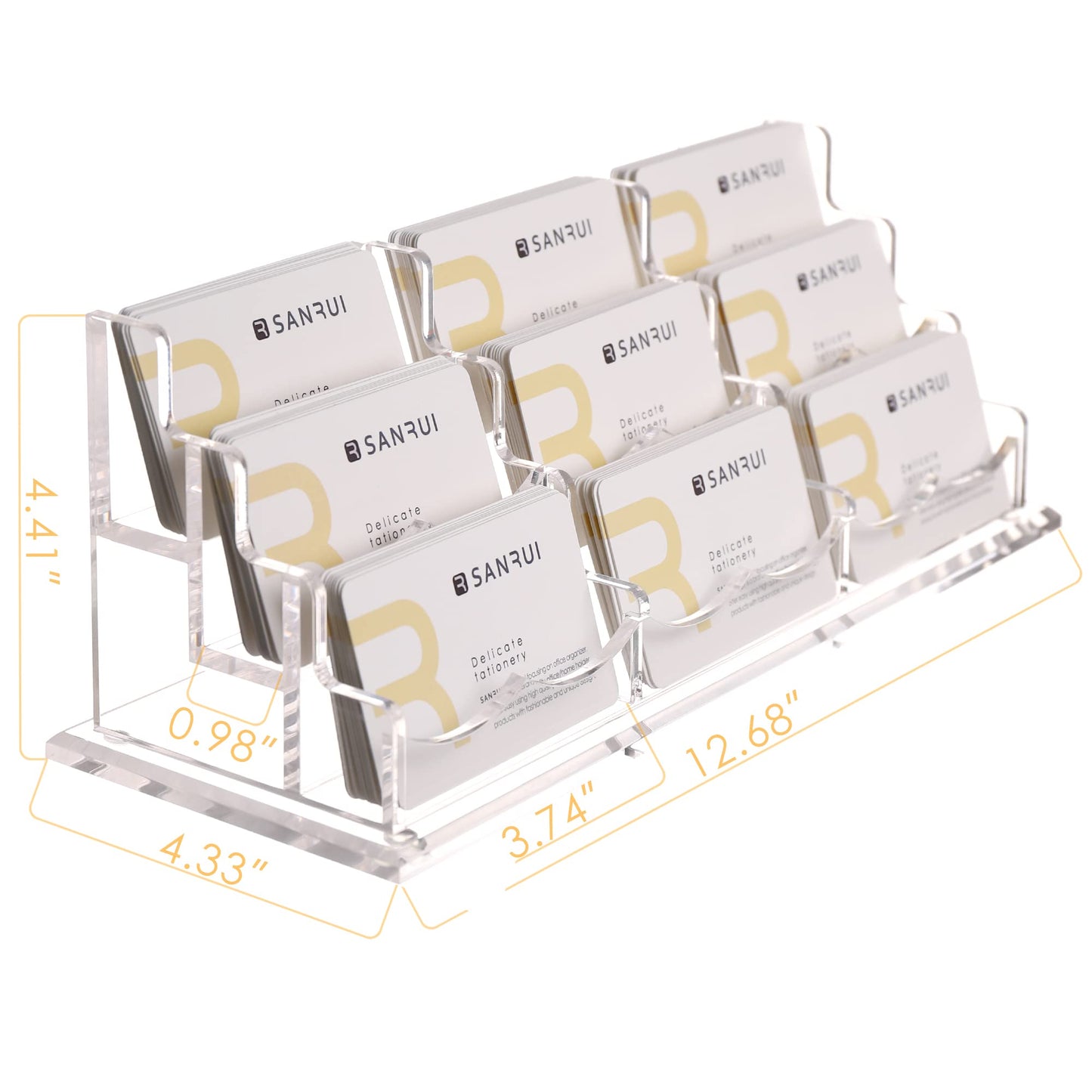 SANRUI Clear Horizontal Business Card Holder Stand for Desk, Acrylic Desktop Display Name Cards Holders Organizer Storage Rack,for Exhibition, Home, Office,3 Tier 9 Pocket, 540 Card Capacity