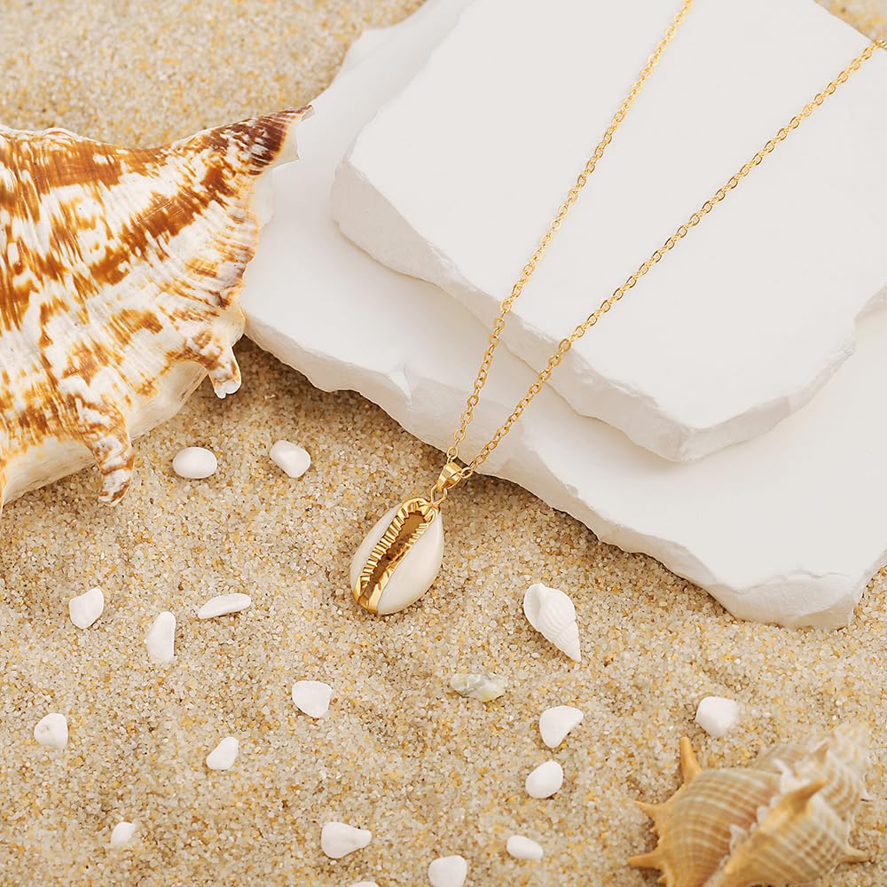 CANEVINKA 18K Gold Plated Charm Beach Cowrie Shell Necklace Cute Summer Seashell Necklace for Women