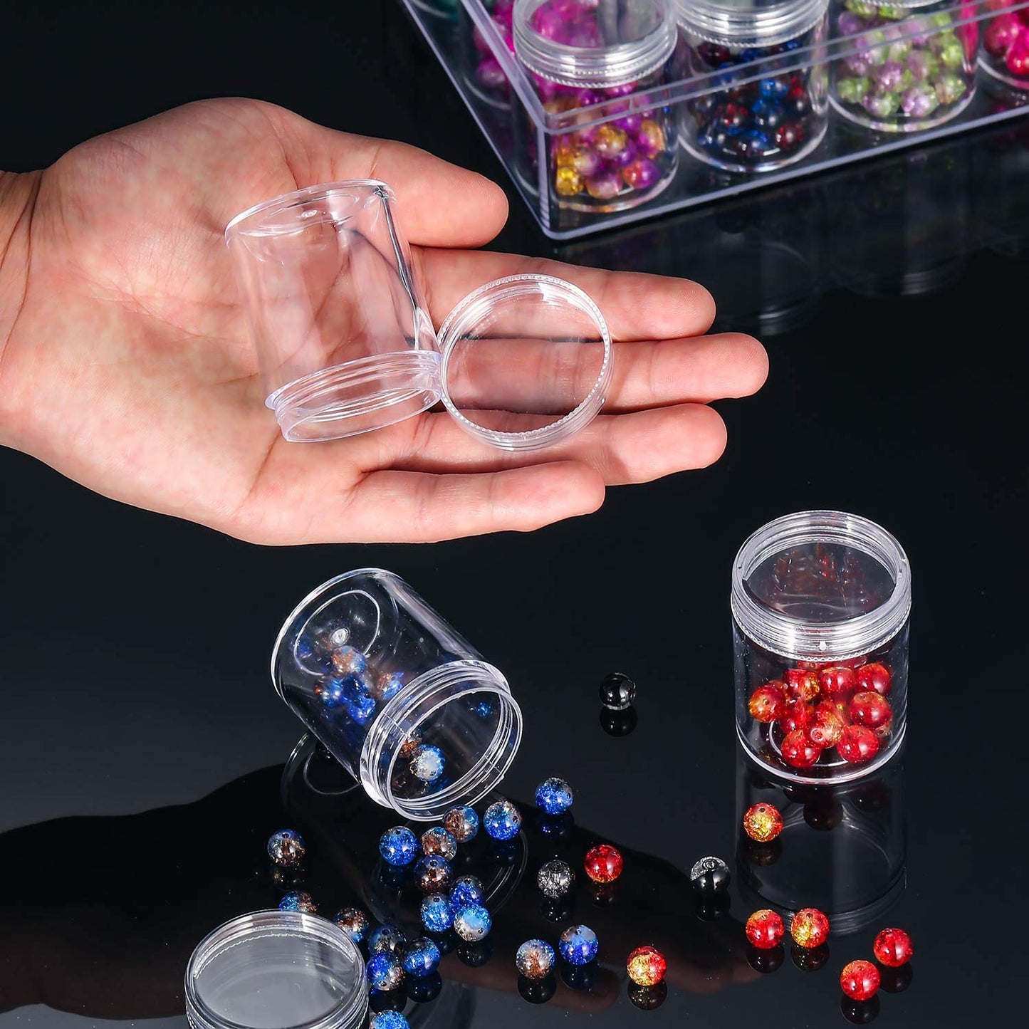 Blulu Clear Bead Organizer Small Bead Storage Containers Set 12 Pieces Plastic Storage Cases Cylindrical Clear Craft Supply Case for Earrings, Rings, Necklace, Threads, Beads(1.9 x 1.5 x 1.5 Inches)
