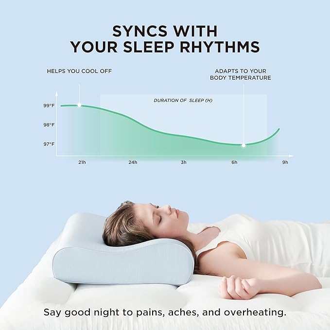 Bedsure Cervical Neck Pillow for Sleeping, Odorless Memory Foam with Cool-Touch Ice Pillowcases, Ergonomic Contour Pain Relief, Dorm Neck Support Pillows for Side, Back, Stomach Sleepers