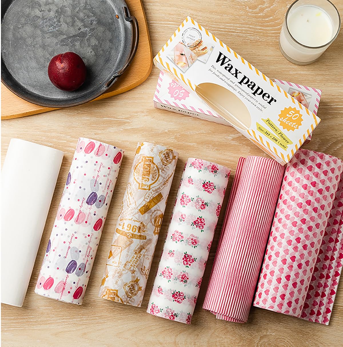 5 Boxes 250 Sheets Wax Paper Sheets Heart & Rose & Line Pattern Greaseproof Basket Liners Sandwich Burger Chips Cookies Food Grade Deli Wrap Paper Baking Parchment 8.5 x 9.8 in