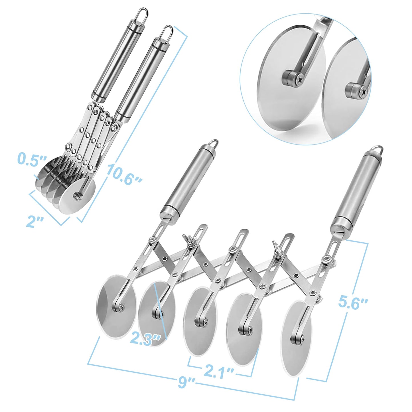 5-Wheel Professional Pastry Cutter - Stainless Steel Pizza & Dough Tool, Multi-Use Kitchen Utensil for Baking, Lattice Cutting, Cookie Dividing - Heavy Duty Pastry Wheel with Ergonomic Handle