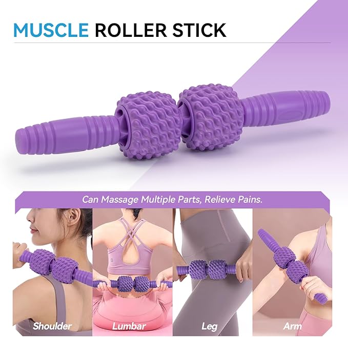 5 in 1 Foam Roller Set, Trigger Point Back Roller, Muscle Roller Stick, Massage Ball, Massage Roller, Resistance Band for Deep Tissue Massage Fitness Exercise Yoga Pilates(Purple)
