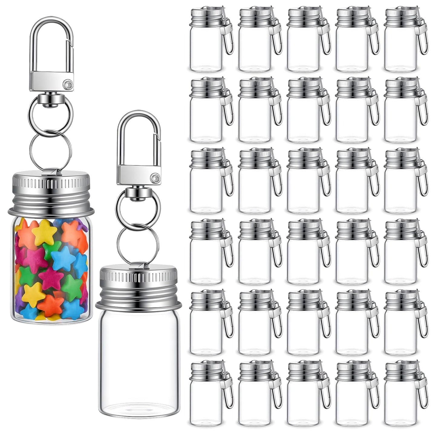 Yuanan 30 PCS Mini Keychain Seasoning Bottles with Lids, 7ml Glass Spice Containers Glass Wishing Bottle Empty Tiny Glasses Jars Mini Message Glasses Bottle for Travel, Outdoors, Lunchboxes, Camping