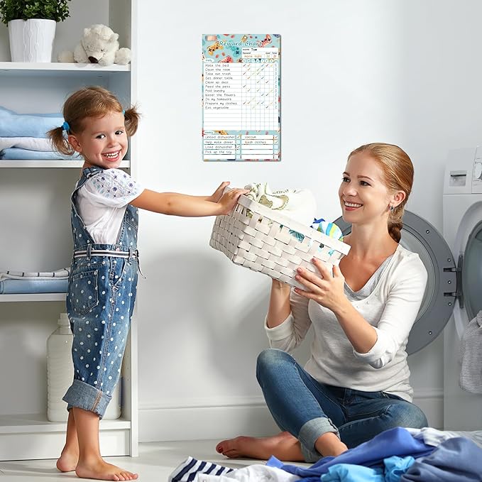 Clever Clean Dry Erase Chore Chart for Kids, Reusable Reward Chart, Non-Magnetic Kids Chore Board Clings to Any Smooth Surfaces, 6 Dry Erase Markers Included (Video Game)