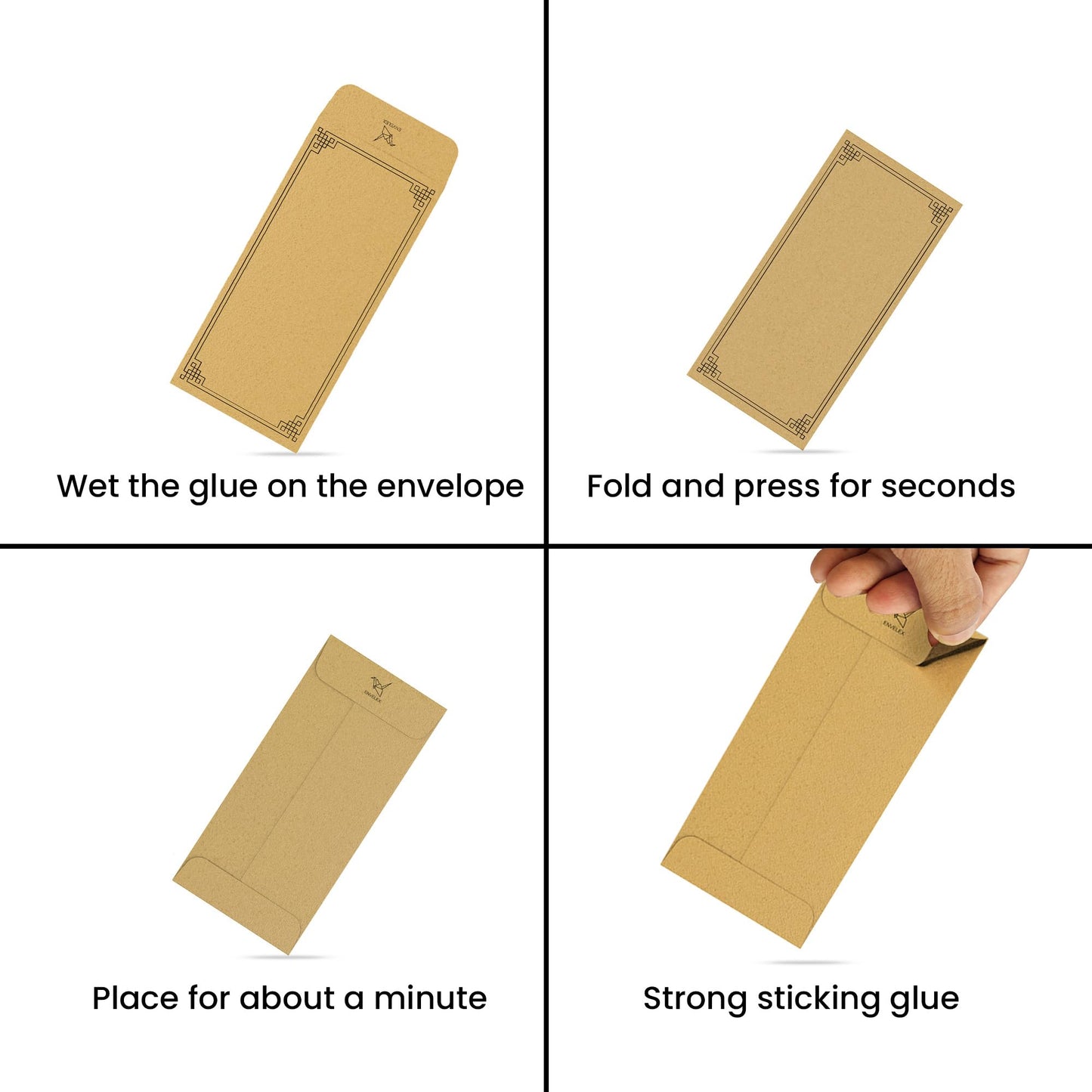 Envelex 100 Pack Brown Cash Envelopes with Black Pen, 3.2" x 6.6" 130 GSM Paper Envelopes with Gummed Flap for Seed Packets, Key Envelopes, Jewelry, Ticket Envelope & Small Parts