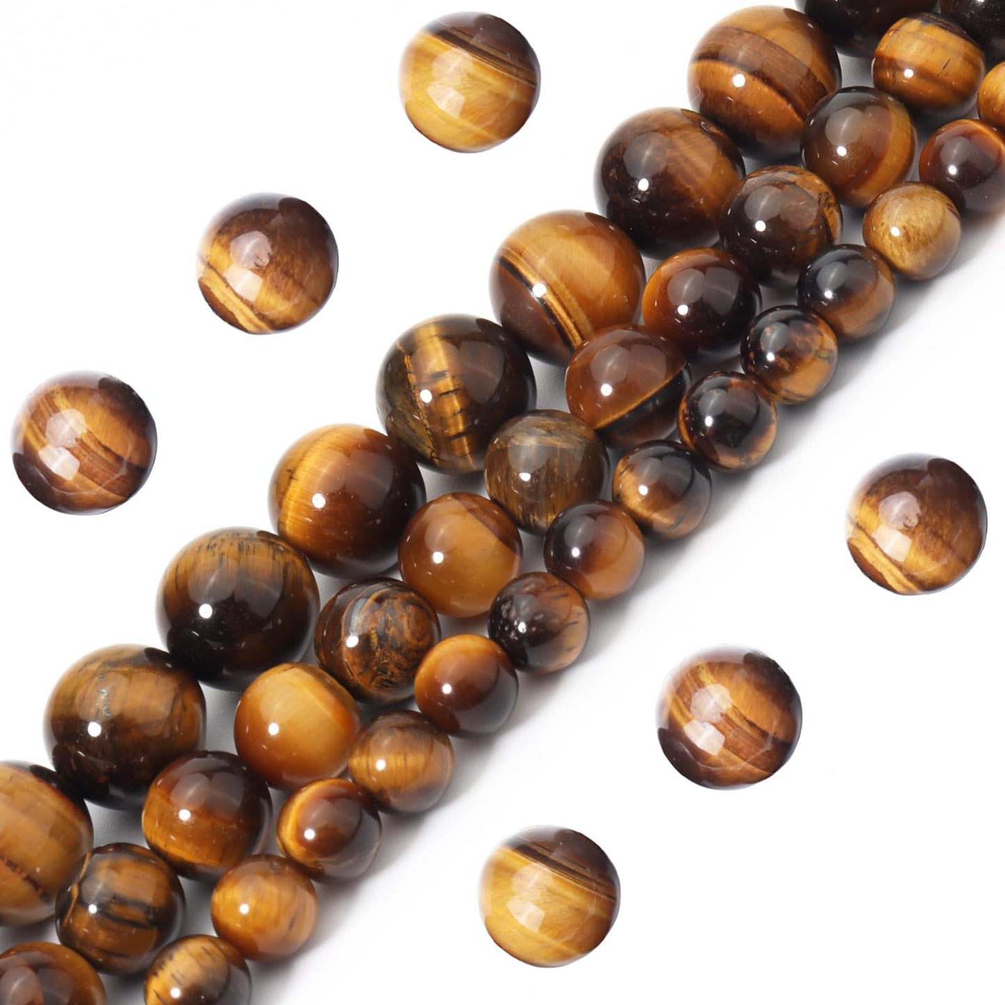 Siomia 45pcs 8mm Natural Yellow Tiger Eye Gemstone Beads Energy Healing Crystal Round Loose Stone Beads for Jewelry Making, DIY Bracelets Necklaces