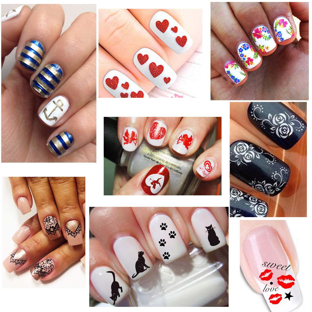 TailaiMei Nail Decals Stickers, 1600+ Pcs Self-Adhesive Tips DIY Nail Art Design Stencil (12 Large Sheets)