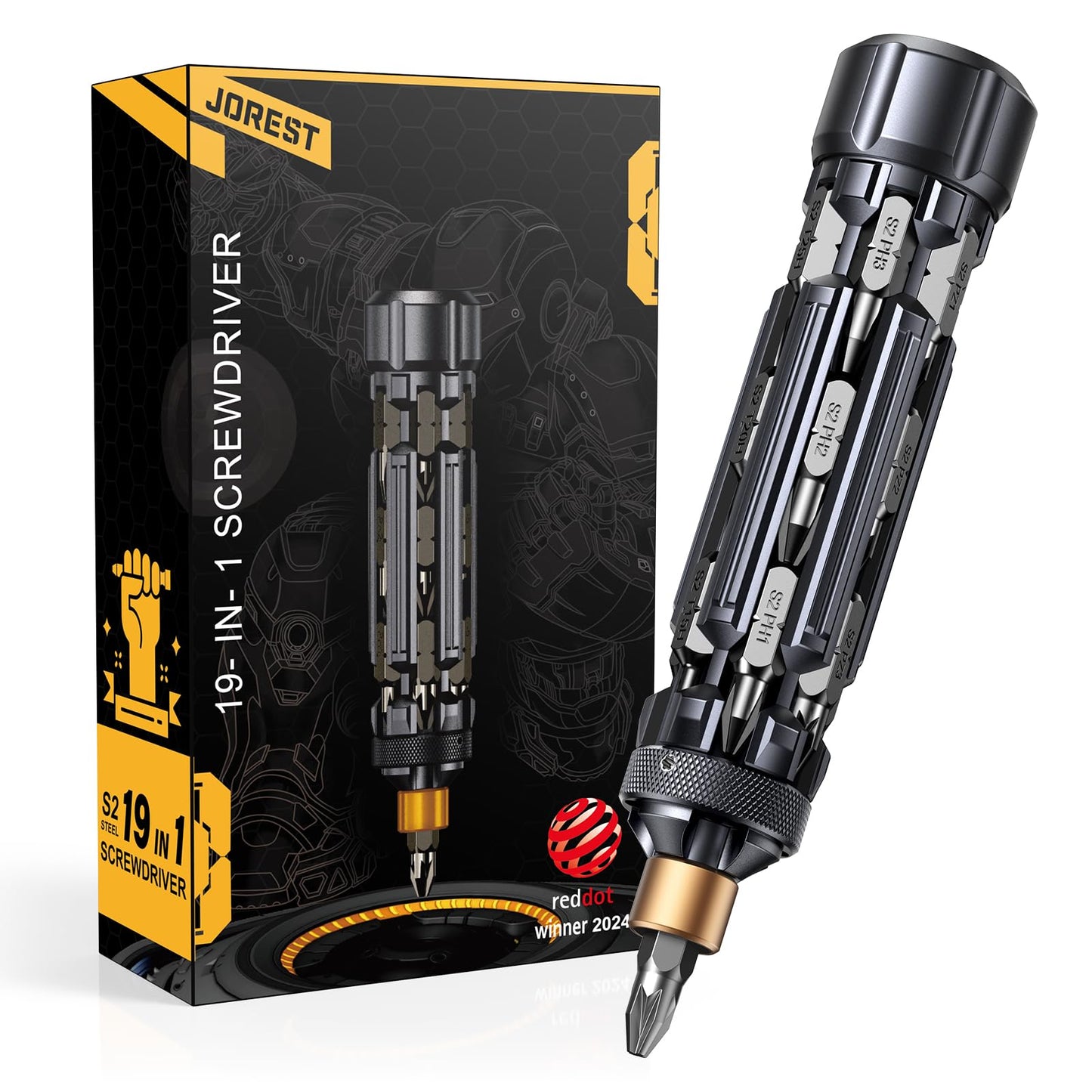 JOREST 19 in 1 Multibit Screwdriver Set, Unique Father Day Gifts for Men, Magnetic Multitool Screwdriver with Torx Hex Phillips Slotted, Repair Tool Kit for Computer Home Furnitures