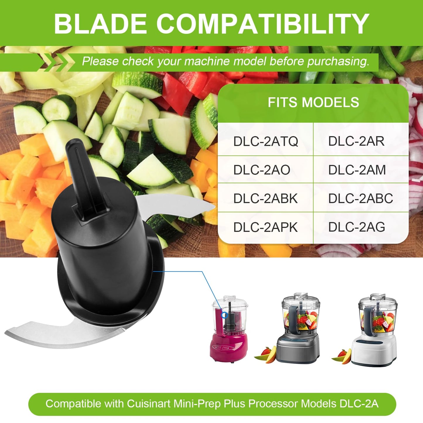 DLC-2ACBN Chopping Blade Fits Cuisinart Mini Prep Plus DLC-2A, Food Processor Blade Compatible with Cuisinart Food Processor Replacement Parts (Black)