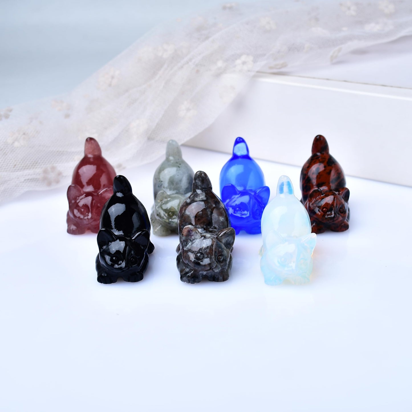 DZJXBZhu Flame Stone Cat Crystal Statue Healing Crystal Reiki Meditation Pocket Gem Guardian Sculpture Home Study Table Desk Decor Collection Gift for Loved Ones
