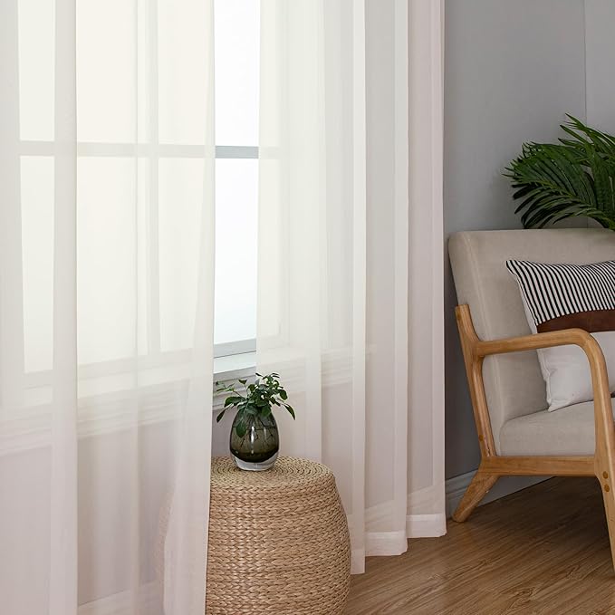 Lecloud Ivory Sheer Curtains 68 Inch Length 2 Pcs, Light Filtering Rod Pockets Bedroom Curtains for Living Room, Farmhouse Window Voile Soft Drapes for Bathroom Home Office, Each Panel 42" W x 68" L