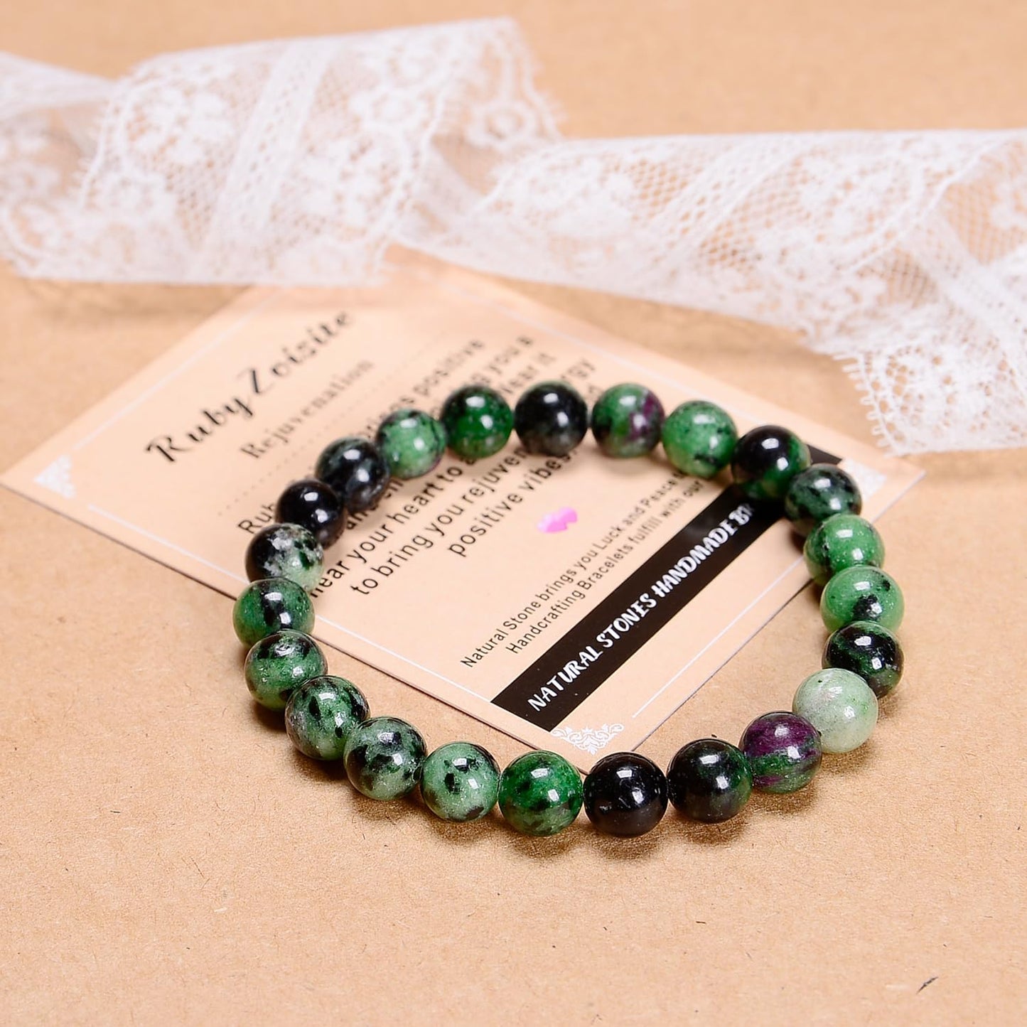 AD Beads Handmade Gemstone Stretch Elastic Bracelet Crystal Healing Reiki Nature's Beauty and Spiritual Essence Unisex (10mm, Ruby Zoisite (Rejuvenation))