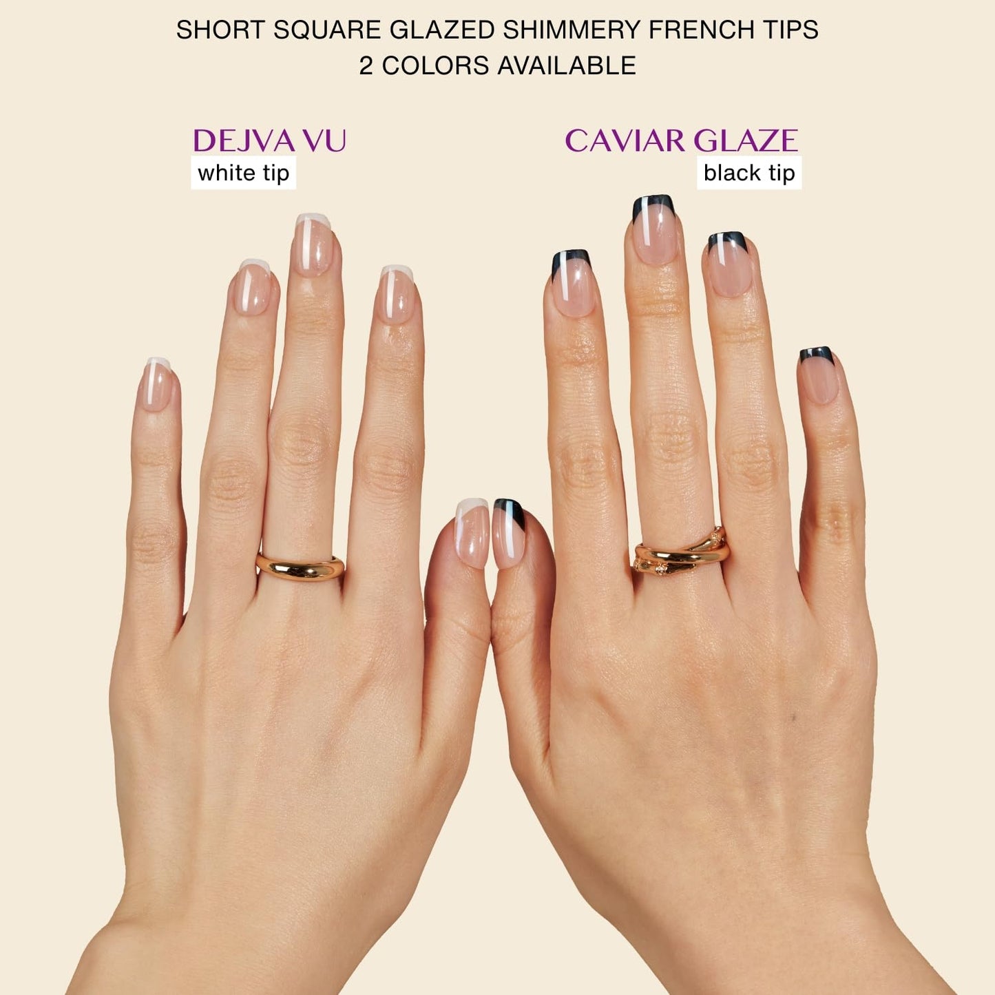 LAMIMOSA 32Pcs Black French Tip Press on Nails Short Square - Soft Gel Fake Nails in 16 Sizes, Reusable Glue on Nails Kit in Glazed Finish, Chrome False Nails, CAVIAR GLAZE
