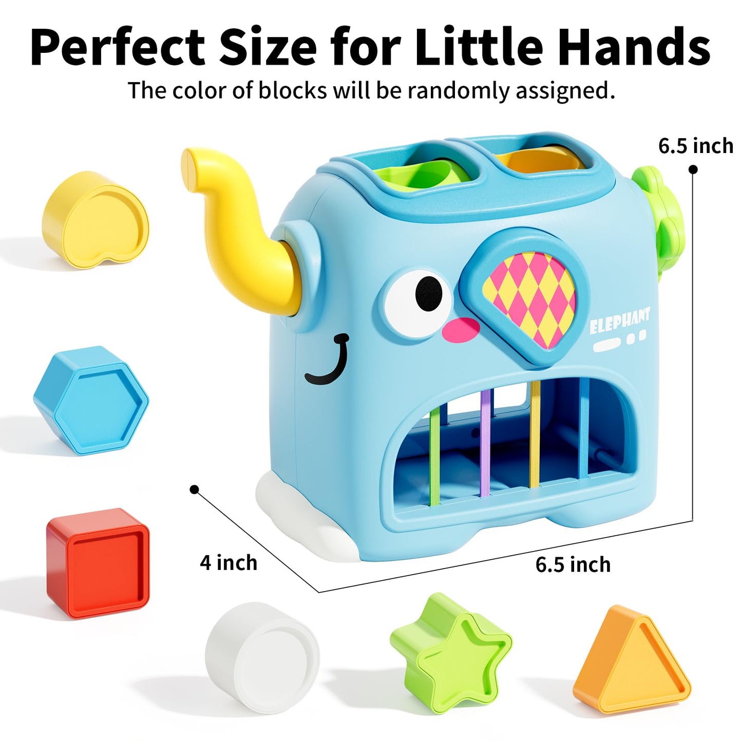 SOCBTNSO Elephant Interactive Shape Sorter Toys for 18 Months+, Montessori Matching & Sorting Toys with 6 Sensory Shape Blocks, Developmental Infant Birthday Gifts for Learning Toddler