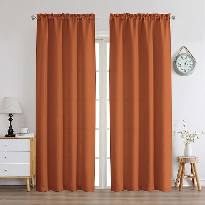 Chyhomenyc Orange Curtains 84 Inch Length 2 Panels Set, Faux Linen Textured Semi Light Filtering Soft Airy Farmhouse Curtain Drapes for Living Room Bedroom, Cortinas para Sala, 40Wx84L