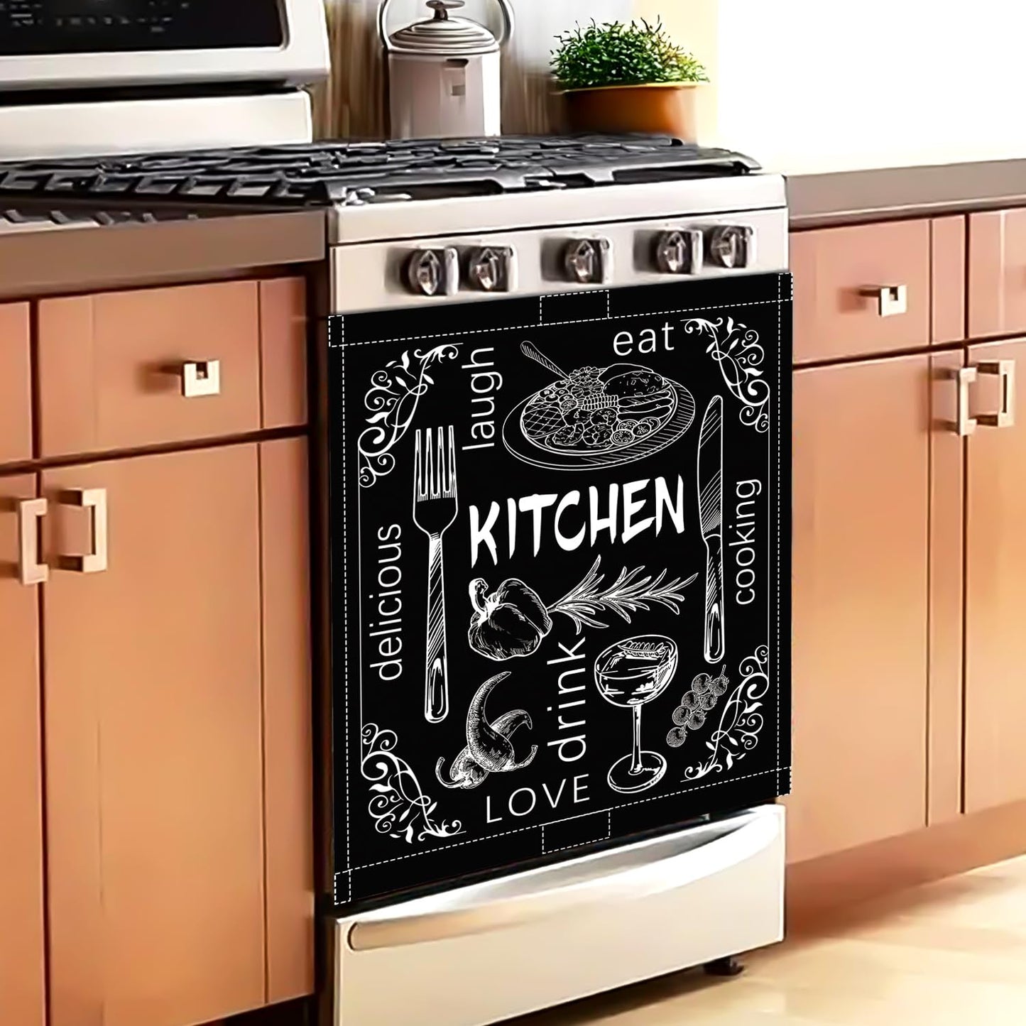 Black Dishwasher Magnet Cover, 23x26 in Summer Decor Dishwasher Magnet Covers Kitchen Decoration Dish Washer Magnets Sticker Funny Fridge Magnets Panel Decal Magnetic Covers