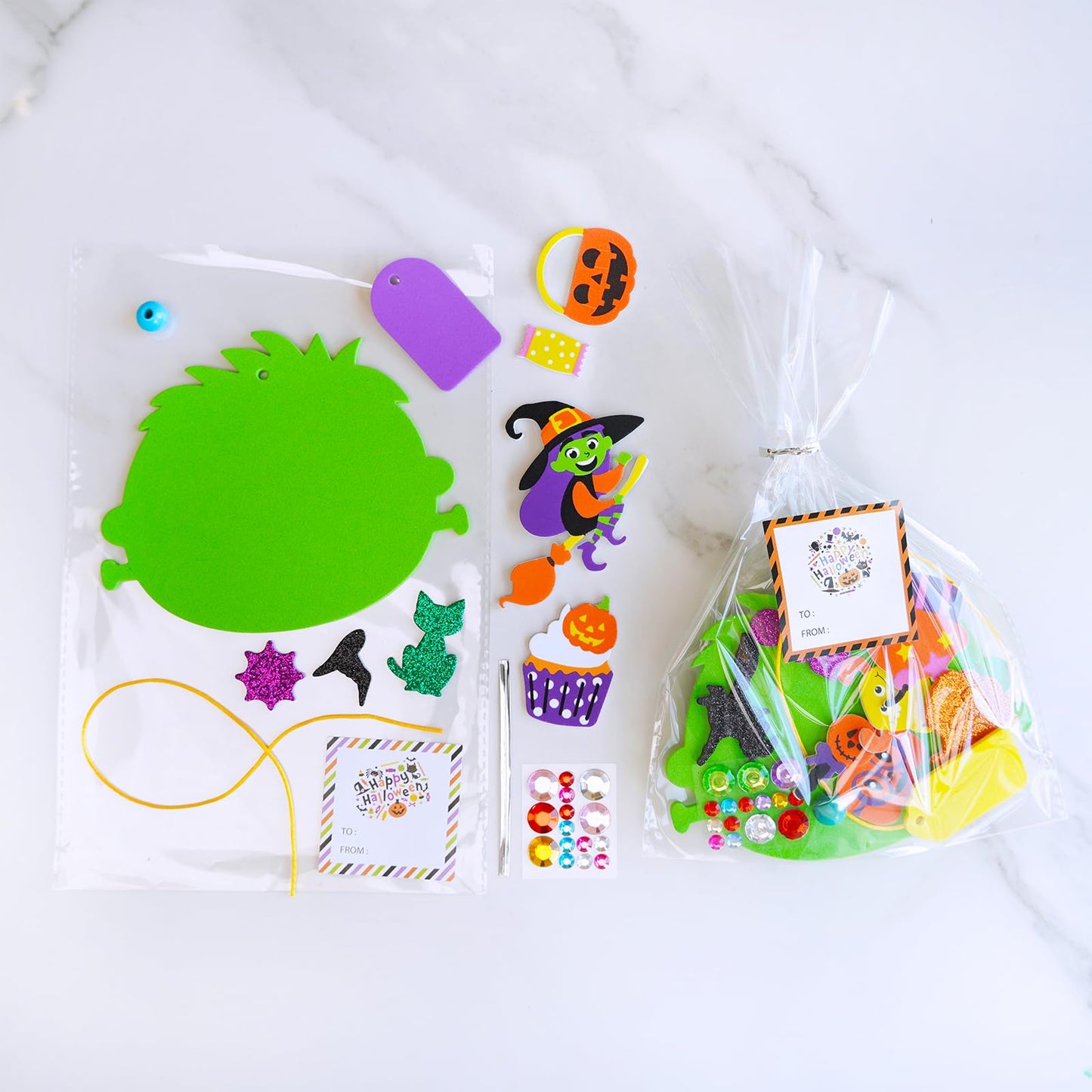Winlyn 36 Sets Halloween Craft Kits Fall Crafts DIY Pumpkin Bat Black Cat Ghost Candy Corn Frankenstein Ornaments Art Crafts Sets Foam Stickers for Kids Classroom Activities Halloween Party Treats