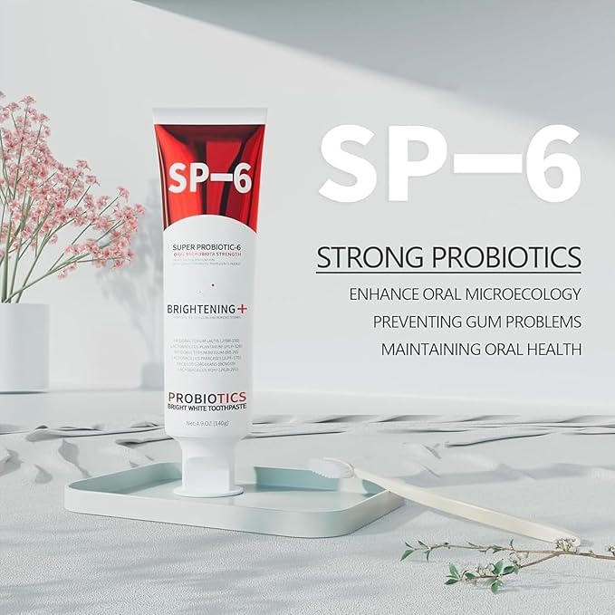 SP-6 Probiotic Whitening Toothpaste, Enhanced Formula with 6 Probiotics for Teeth Whitening and Gum Health, Enamel-Safe, Fluoride-Free, Fresh Mint Flavor, 4.6oz (2)