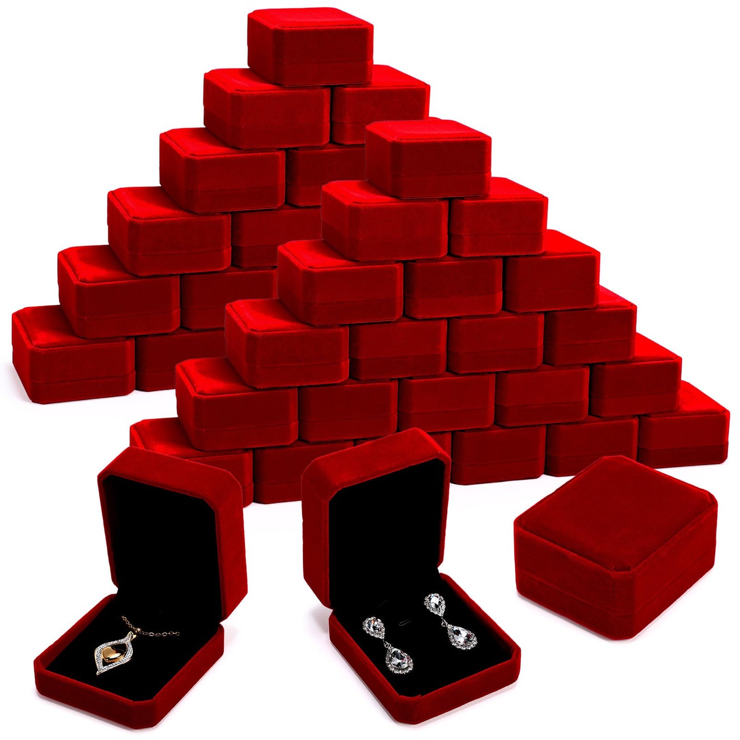 Quelay 48 Pcs Velvet Necklace Box Jewelry Pendant Gift Box for Business Selling Display Holder Case for Wedding Engagement Birthday Anniversary (Red)
