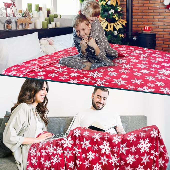 PAVILIA Christmas Throw Blanket | Red Snowflake Christmas Fleece Blanket | Soft, Plush, Warm Winter Cabin Throw, 50x60 (Red/White Snowflake)