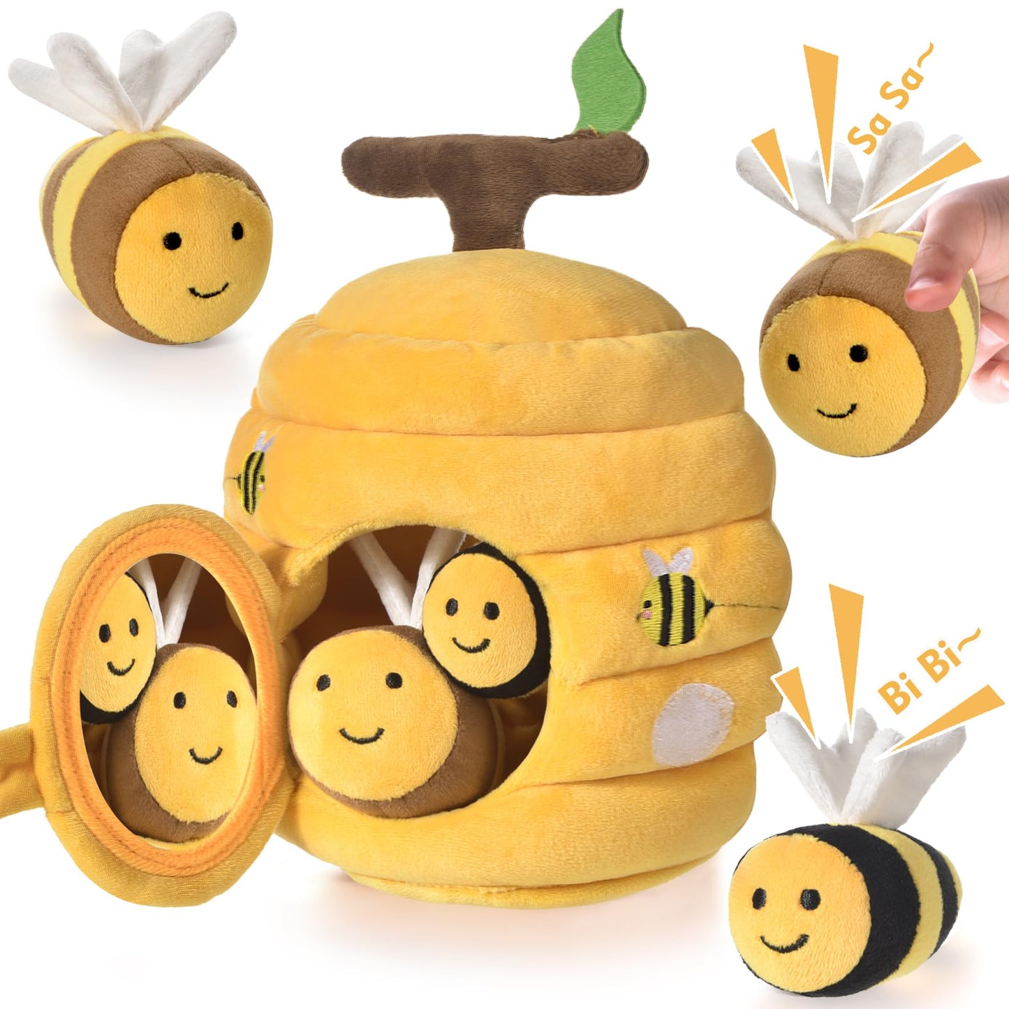 Alsatic Baby Toys for 1 Year Old, Soft Beehive with 5 Stuffed Bees, Crinkle, Rattle, Mirror, Montessori Toys for One Year Old Birthday Gift for 12-18 Months Baby Easter Basket Stuffers