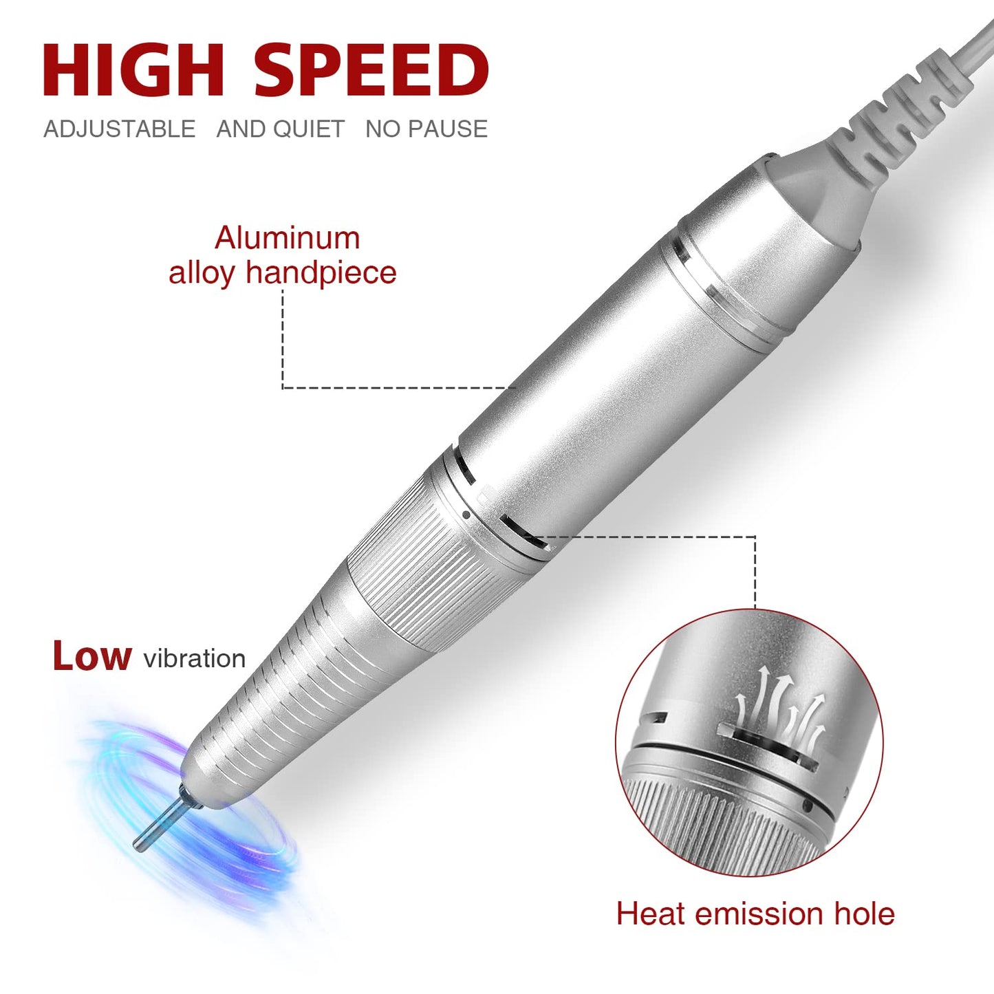 AZ GOGO Electric Nail Drill, 30000RPM Rechargeable Portable Nail Drill Machine for Acrylic Gel Nails, Professional Manicure E-File for Home or Salon Use
