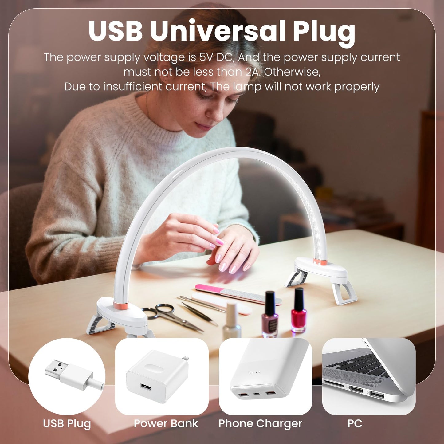 Yokilly Arc Half Moon Light: 16" Half Moon Light with Foldable Bracket for Desk Salon Table Use - No Flicker & Shadow-Free Desk Lamp with Stepless Brightness 3000-6500K for Manicurist Nail Tech