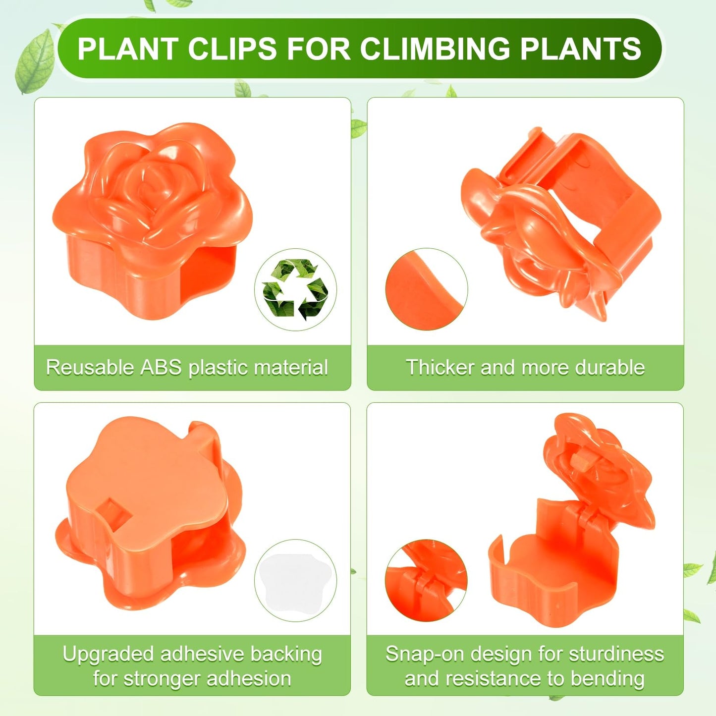 M METERXITY 100 Pack Plant Wall Clips, Self-Adhesive Plant Climbing Wall Clips Fixer with Acrylic Adhesive Sticker for Vine Support/Indoor/Outdoor Decor [Rose-Orange]
