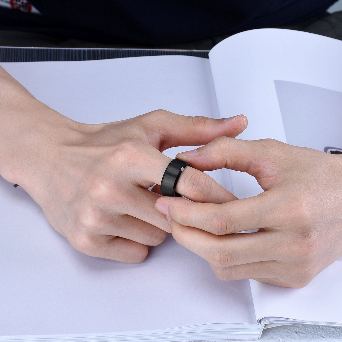 King Will 10mm Men's Black Wedding Ring - Brushed Matte Surface, Beveled Polished Edge, Comfort Fit Size 11