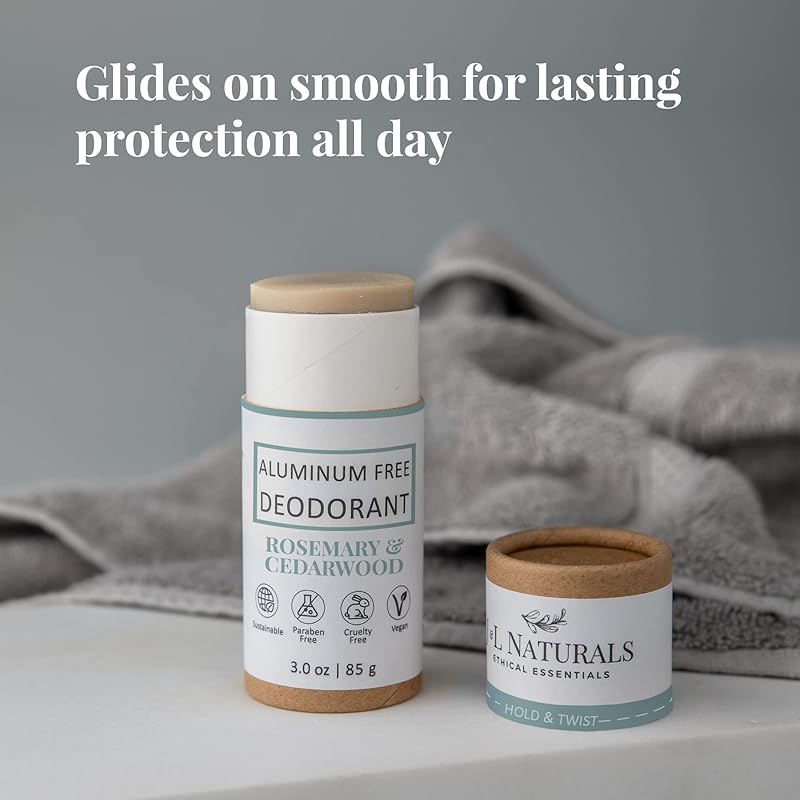 J&L Naturals Aluminum Free Deodorant for Men & Women | 100% Natural Ingredients With Coconut Oil, Shea Butter, & Essential Oils | Sustainable, Eco-Friendly (Rosemary & Cedarwood, 3.0 Oz (Pack of 4))