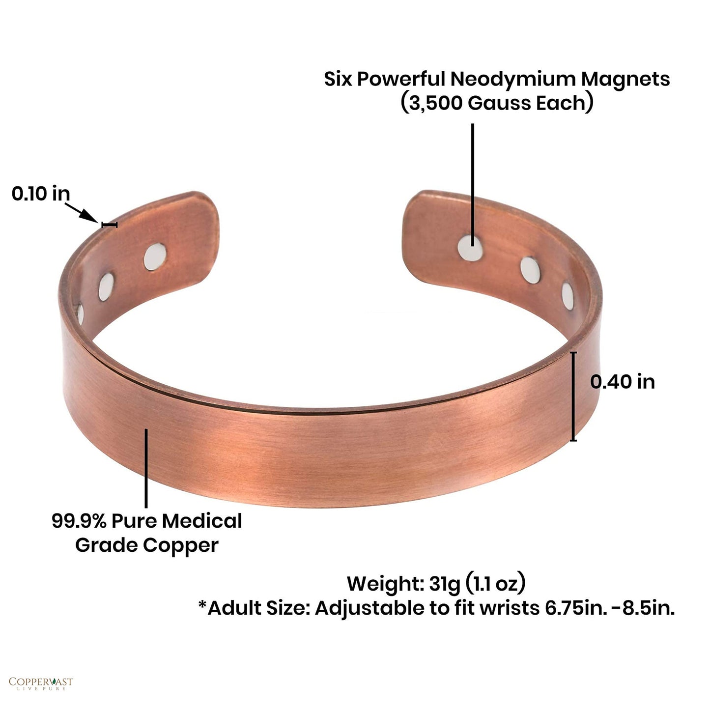 Coppervast Copper Bracelets for Men and Women | Gift for Women and Men | gifts for mom - Magnetic Adjustable Copper Bracelets