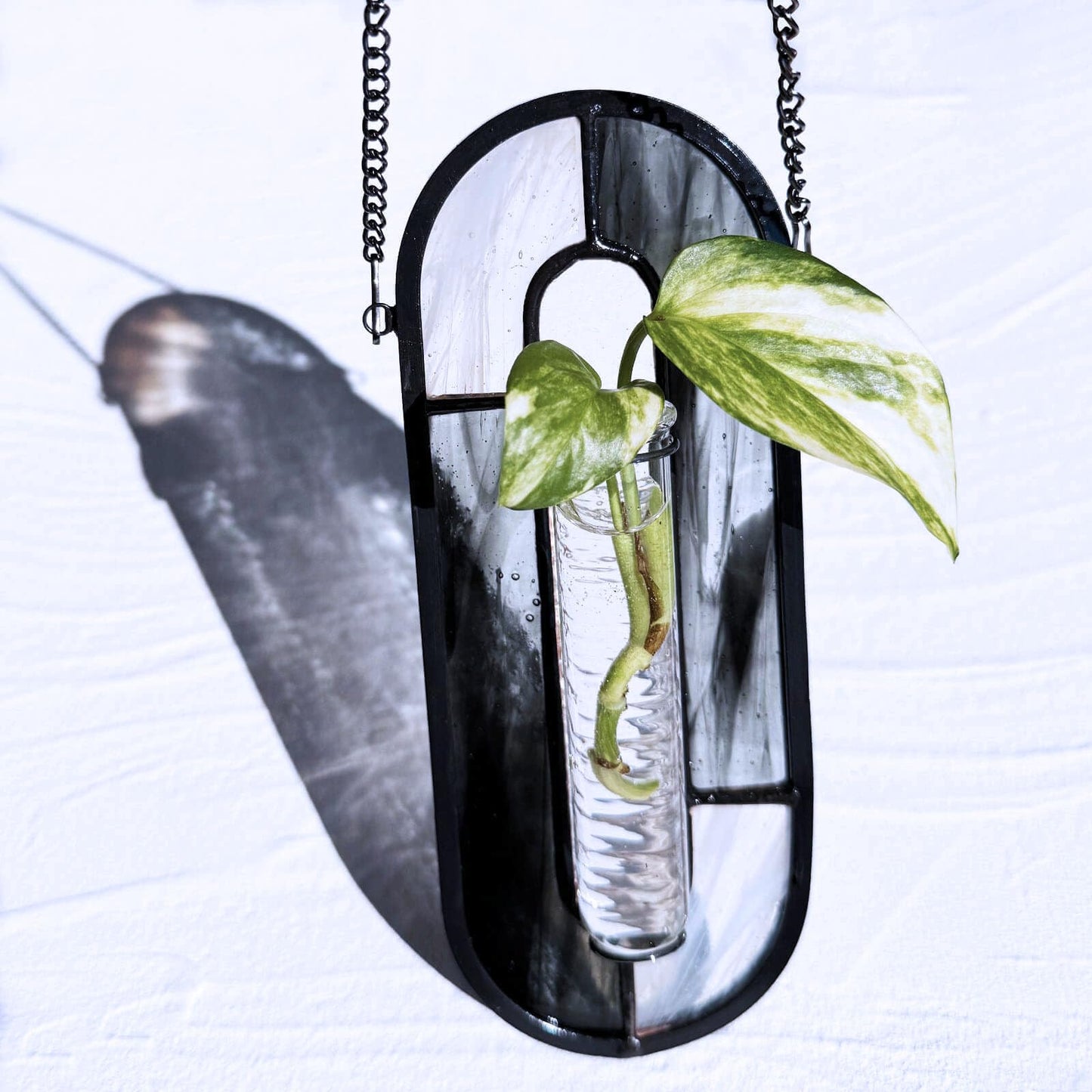 LITMIND Stained Glass Propagation Station - Handcrafted Translucent Suncatcher Planter with 2 Tubes, Hanging Hydroponic Décor for Windows & Garden