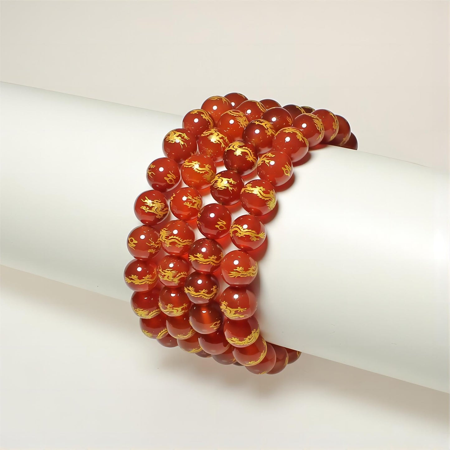 MJDCB Natural Stone Beads 8mm 43pcs Round Red Agate Carved Dragon Loose Gemstone Bead Charms for Jewelry Making Bracelet Necklace Earring Pendant