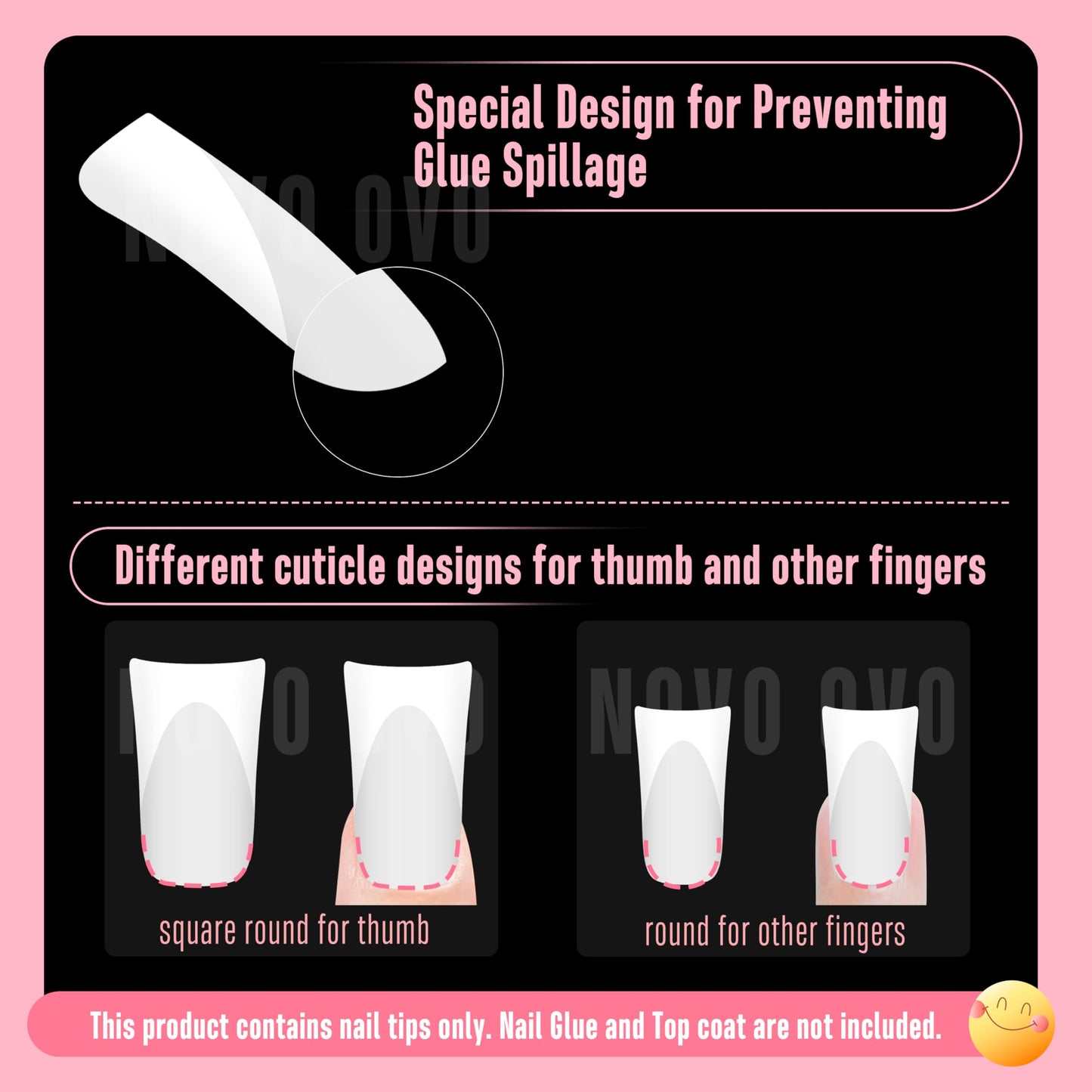 NOVO OVO Short Duck Nail Tips French Tip Press On Milky White, Pre-designed Soft Gel Nail Extension, Need Buider Gel Top Coat, No Glue included, Full Cover Acrylic False Nails for DIYx12 Sizes 360pc