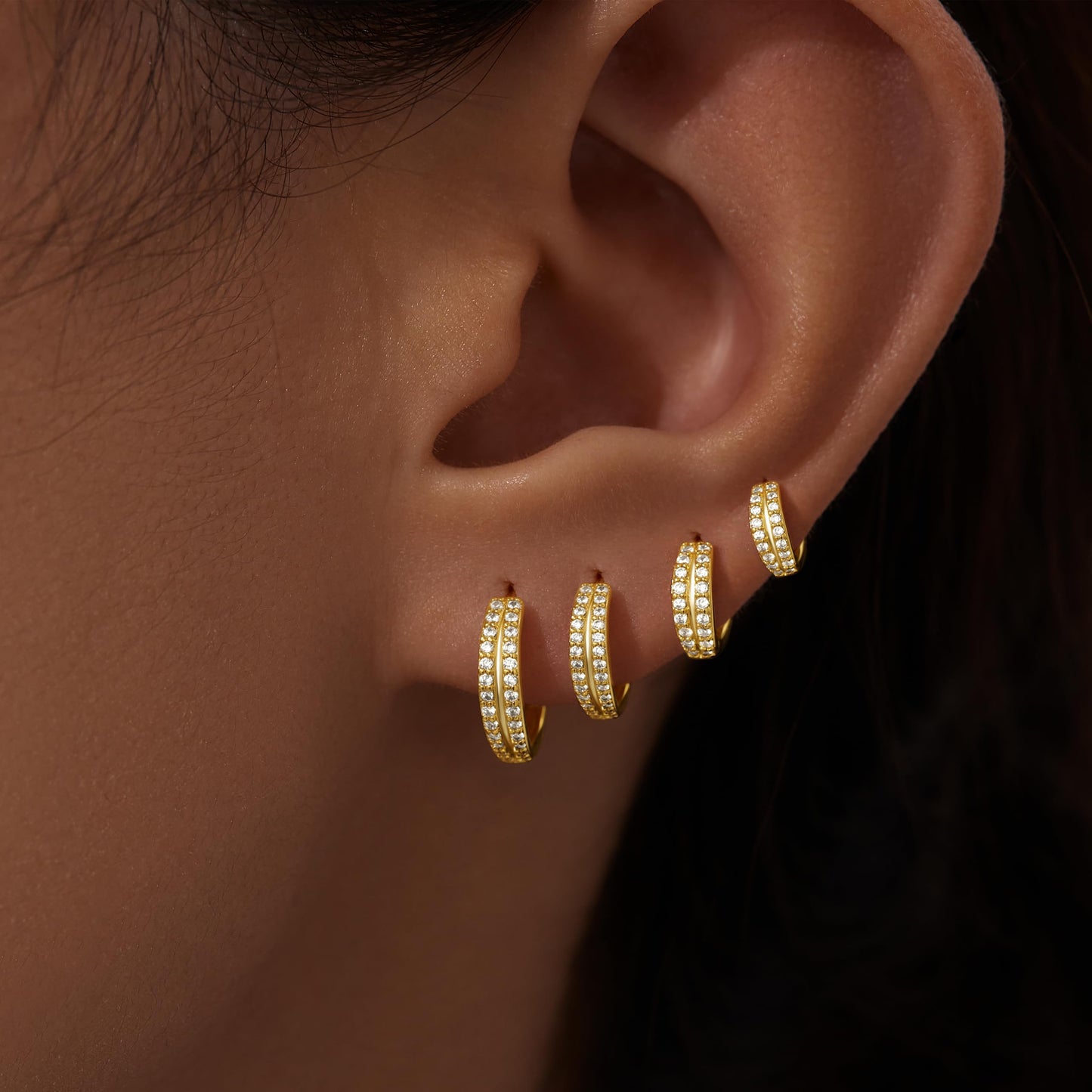 Gold Double Hoop Earrings for Women,Huggie Small Stack Cartilage Hoop Earring Sets for Multiple Double Piercing, Conch Helix Rook Tragus Daith Piercing Gold Clip On Jewelry Set Gifts