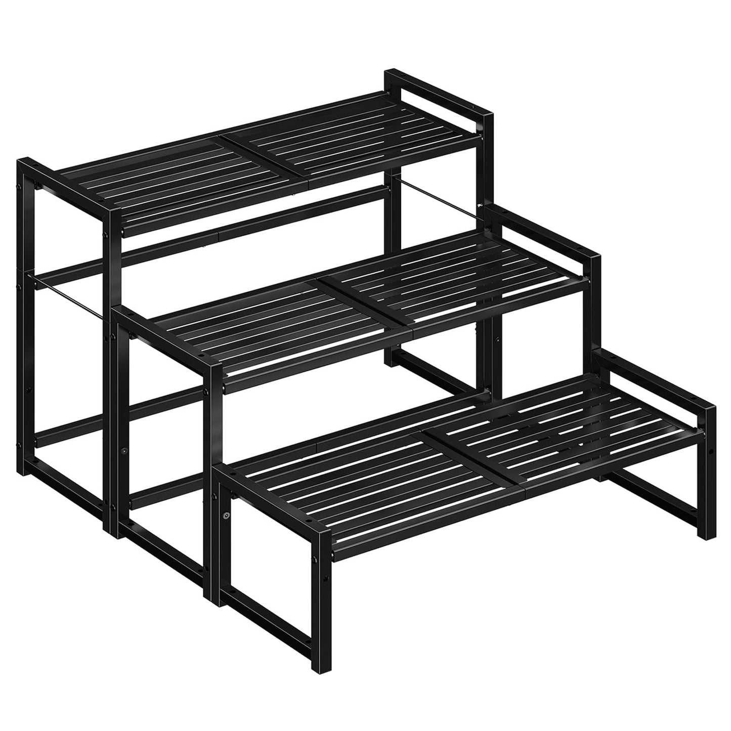 Ekisemio 3-Tier Metal Plant Stand, Heavy Duty Waterproof Indoor Outdoor Stackable Shelf, Tall Flower Pot Holder & Display Rack for Garden, Black