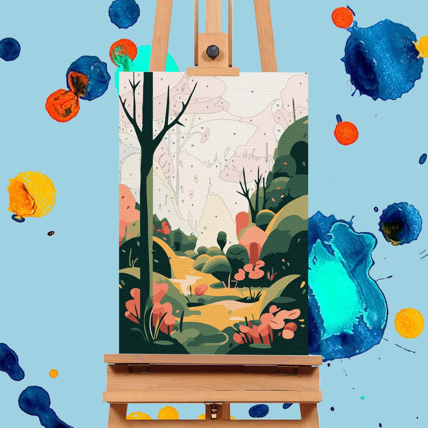 Offito 4 Pack Framed Paint by Numbers Kit for Adults Beginners with Wooden Easel, Four Seasons Easy Paint by Number Kit with Frame, Watercolor Adult Paint by Number Framed Canvas (8 * 12 Inch)