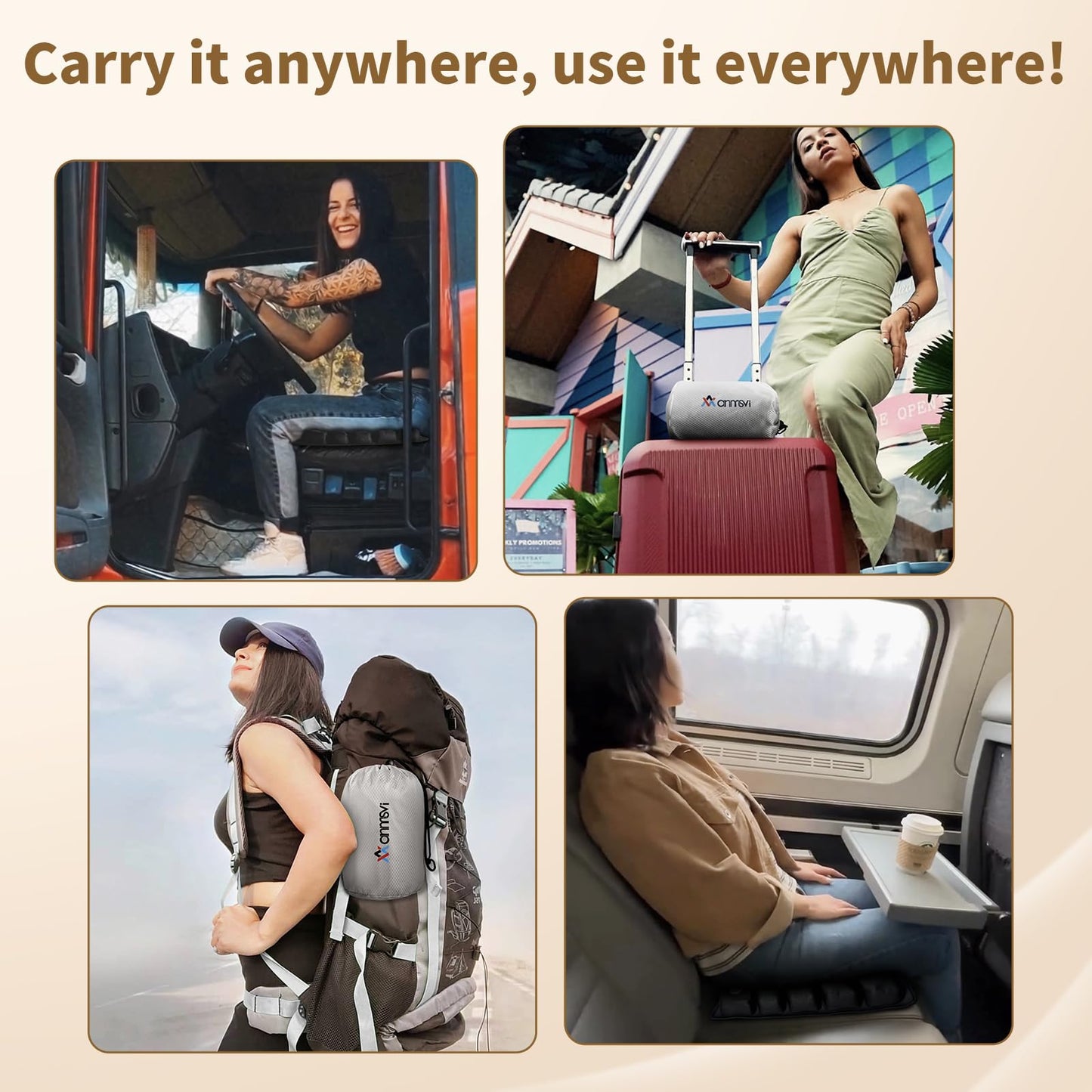 ANMSVI Inflatable Seat Cushion with Built-in Pump for Airplane Travel, Car & Office Chair - Portable Air Pad for Sciatica, Coccyx & Tailbone Pain Relief - 3D Air Cell Support for Long Sitting, 0.8lbs