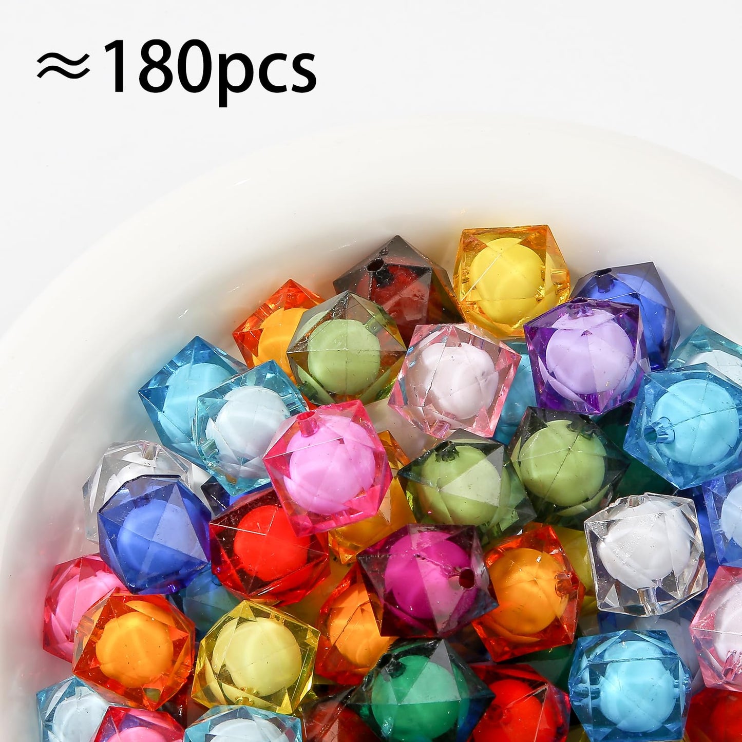 CYEENUT 20mm Acrylic Beads 180pcs Cube Chunk Bubblegum Bead Multicolor Beadable Pen Ball Beads for Pen Bag Jewelry Making Necklace Bracelets (Transparent&Color)
