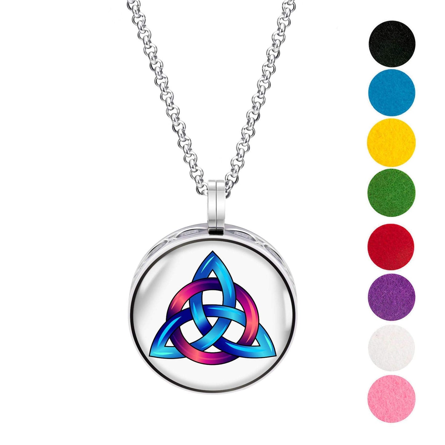 Wild Essentials Trinity Knot Enamel Finish Essential Oil Diffuser Necklace Gift Set - Includes Aromatherapy Pendant, 24" Stainless Steel Chain, 8 Color Refill Pads …