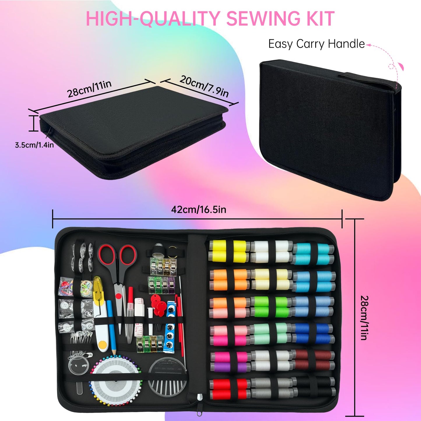 212PCS Large Sewing Kit for Adults, Portable Sewing Kit with Needles and 43XL Thread, Scissors, Buttons & Sewing Supplies, Basic Hand Sewing Repair Kit for Beginners, Emergency & Home Use