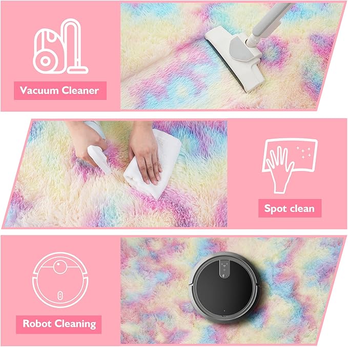 yulidayang Rainbow Fluffy Round Area Rugs for Bedroom,4'X4'Shag Circle Area Rugs for Girls Room,Non Slip Fuzzy Plush Rug for Kids Room Living Room and Dorm Home Decor Rug