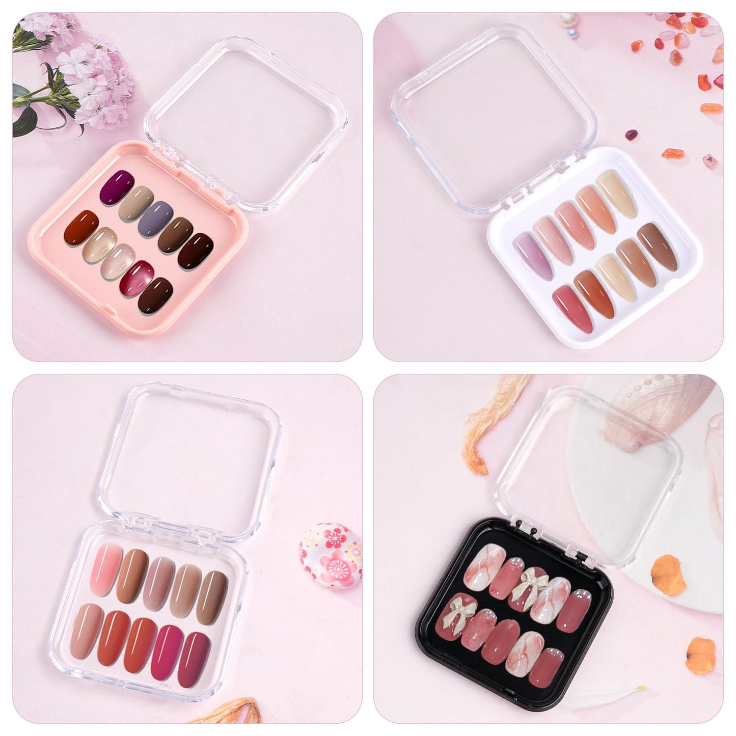 Aemygo 48 Sets Press On Nail Storage Box, Artificial Nail Display Case Acrylic Nail Boxes Press On Nail Packaging Box, Adhesive Double Sided Tape Nail Box for Nail Salon（4 Colors）