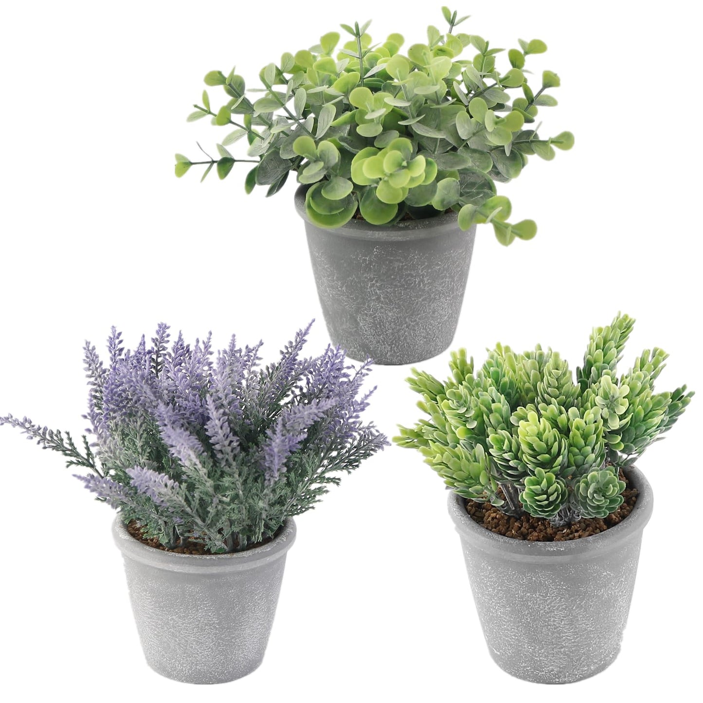 COTSEN 3 Pack Artificial Potted Plants Fake Potted Plants Artificia Eucalyptus Artificial Fake Flowers Hops Plants Artificial Lavender for Bookshelf Desk Home Decorate
